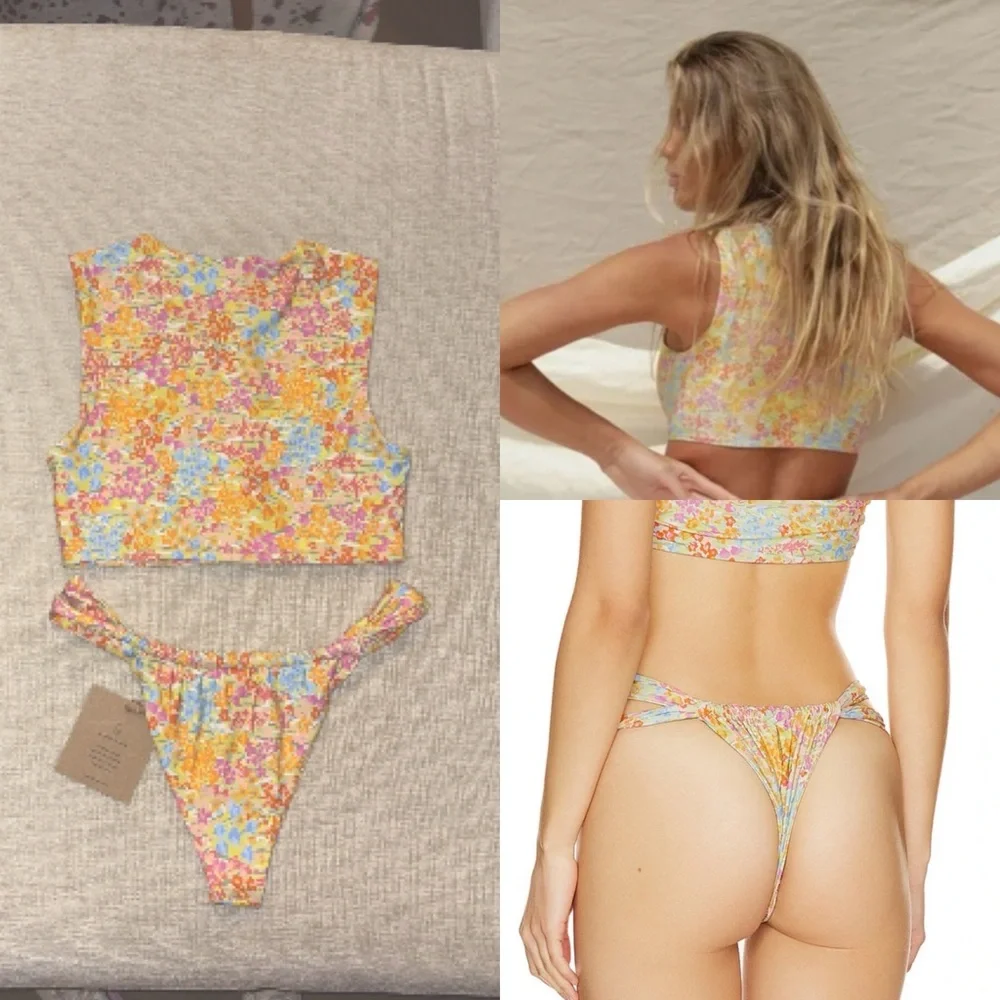 Stone Fox Swim Flower Fields Bikini Set Mase Top Bijou Bottom Medium Large NEW